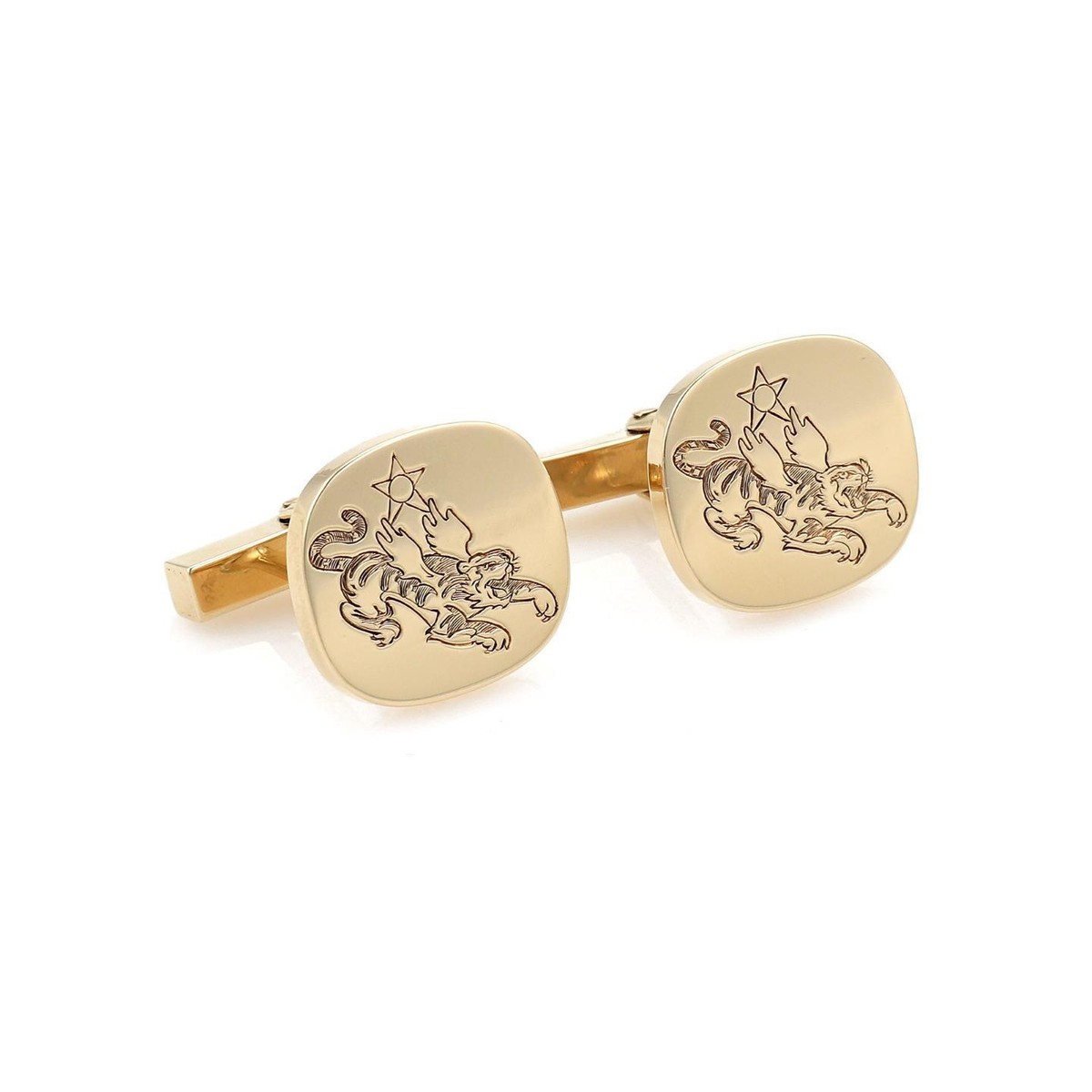 Tiffany & Co. Gold Cufflinks 14k Yellow Gold Carved Tiger Oval