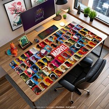 Marvel Heroes  Villains Desk Mat - Iconic Character Grid Gaming Mouse Pad