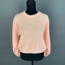Vintage Spring Seasons Peach Pink Silver Metallic Long Sleeve Sweater Size Small