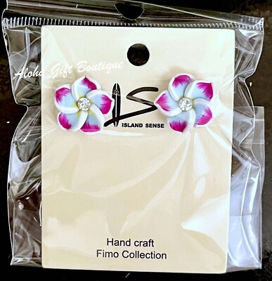 New Hawaii Plumeria Flower Fimo Polymer Hawaiian Stud Earrings
