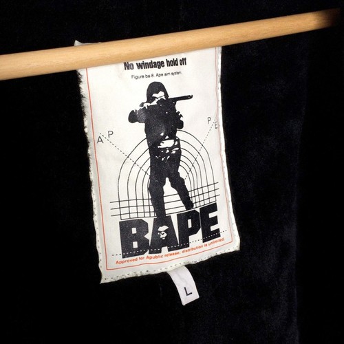 BAPE A BATHING APE Vintage 90's Suede Shearling Coat (Black) | L RARE size japan - Picture 9 of 9