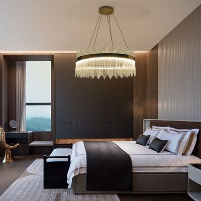 31.5'' Modern Crystal Chandelier Pendant Lamp Ceiling Light Dimmable Fixture Gold