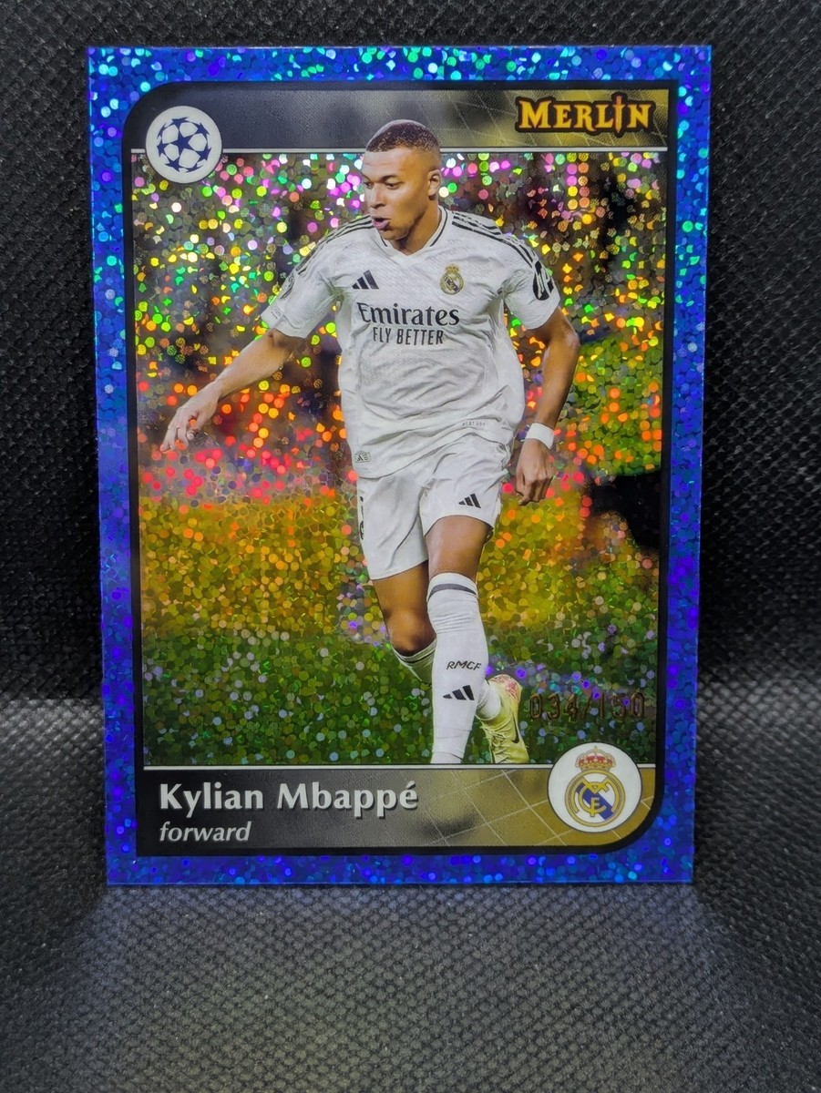 2024-25 Topps Merlin UEFA Kylian Mbappe #9 Blue Speckle Refractor