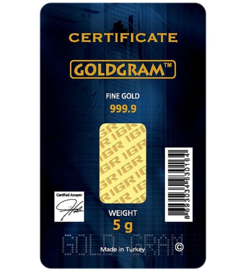 5 Gram IGR Istanbul Gold Refinery 999,9 Fine Gold Bar Sealed in Blue Assay Card