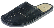 Mens Leather Slippers Cowhide Black Mules Slip on Shoes Scuffs Clogs Size 7.5-12