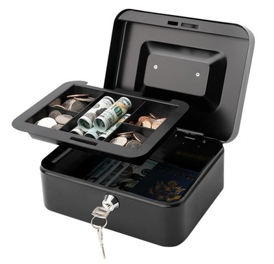 Jssmst Locking Medium Steel Cash Box with Money Tray,Lock Medium, Black 