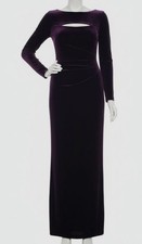XSCAPE Womens Purple Boat-Neck Long-Sleeve Ruched Velvet Dress Size 16