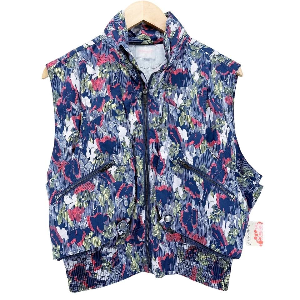 Free People Movement Vest XS Full Zip Pocket Floral Print Hidden Hood NEW - Image 2 of 4