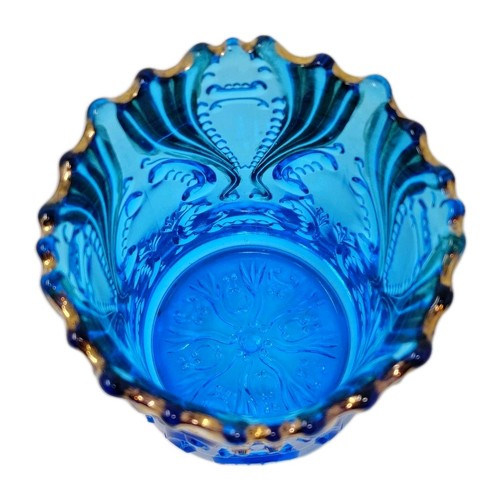 Antique Vintage EAPG Jefferson Glass IDYLL Blue With Gold Tumbler Cup Vase 4.25" - Picture 13 of 17