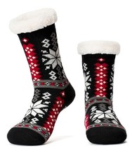 Women's Knit Slipper Socks with Non-slip Small-Medium Red/Black Snowflake