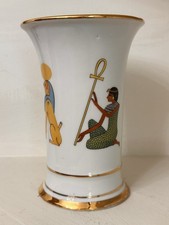 Egyptian Porcelain VASE by MOSTOROD Flare Gold Trim EGYPT Ankh Hieroglyphics  