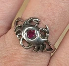 Vintage Sterling Silver 925 Crab Cancer Birthday Gemstone Ring Sz 8.25 READ