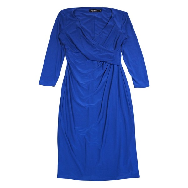 Lauren Ralph Lauren Damen Blau Langarm Wickel Midi Kleid Größe 2