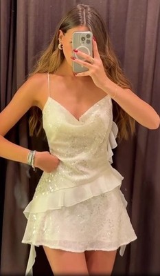 ZARA SS25 OYSTER-WHITE SEQUIN RUFFLE MINI DRESS XS-XL 3658/849 NWT Holiday  Party | eBay