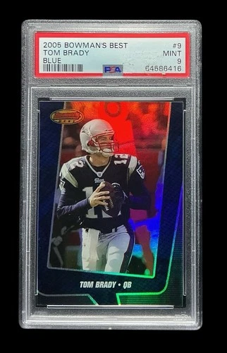 2005 bowman’s best #9 tom brady; blue 1234/1399 holo foil refractor PSA 9