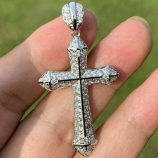 2 Ct Round Cut White Moissanite Cross Pendant 14K White Gold Plated