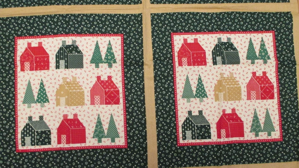 VTG Cranston Fabric Panels Christmas Homes Trees Home Sweet Home Red Green - Image 3 of 4
