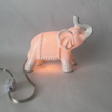 White Ceramic Elephant Night Light Trunk Up Tested Works