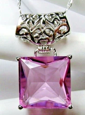 Pink Topaz Sim Gem Sterling Filigree Pendant Necklace (Custom-Made)* P45