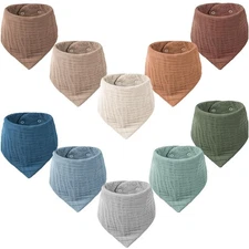 Muslin Baby Bibs 10 Pack Bandana Drool 100 Percent Cotton Unisex Boys Girls