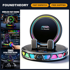 15W Wireless Car Charger Mount with RGB Light, 360  Rotation, Strong Suction, Ph