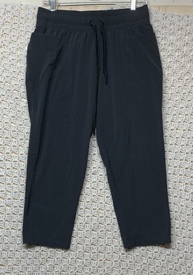Prana Crop Pants Womens Sz M Gray Drawstring Elastic Active Leonora Drawstrings