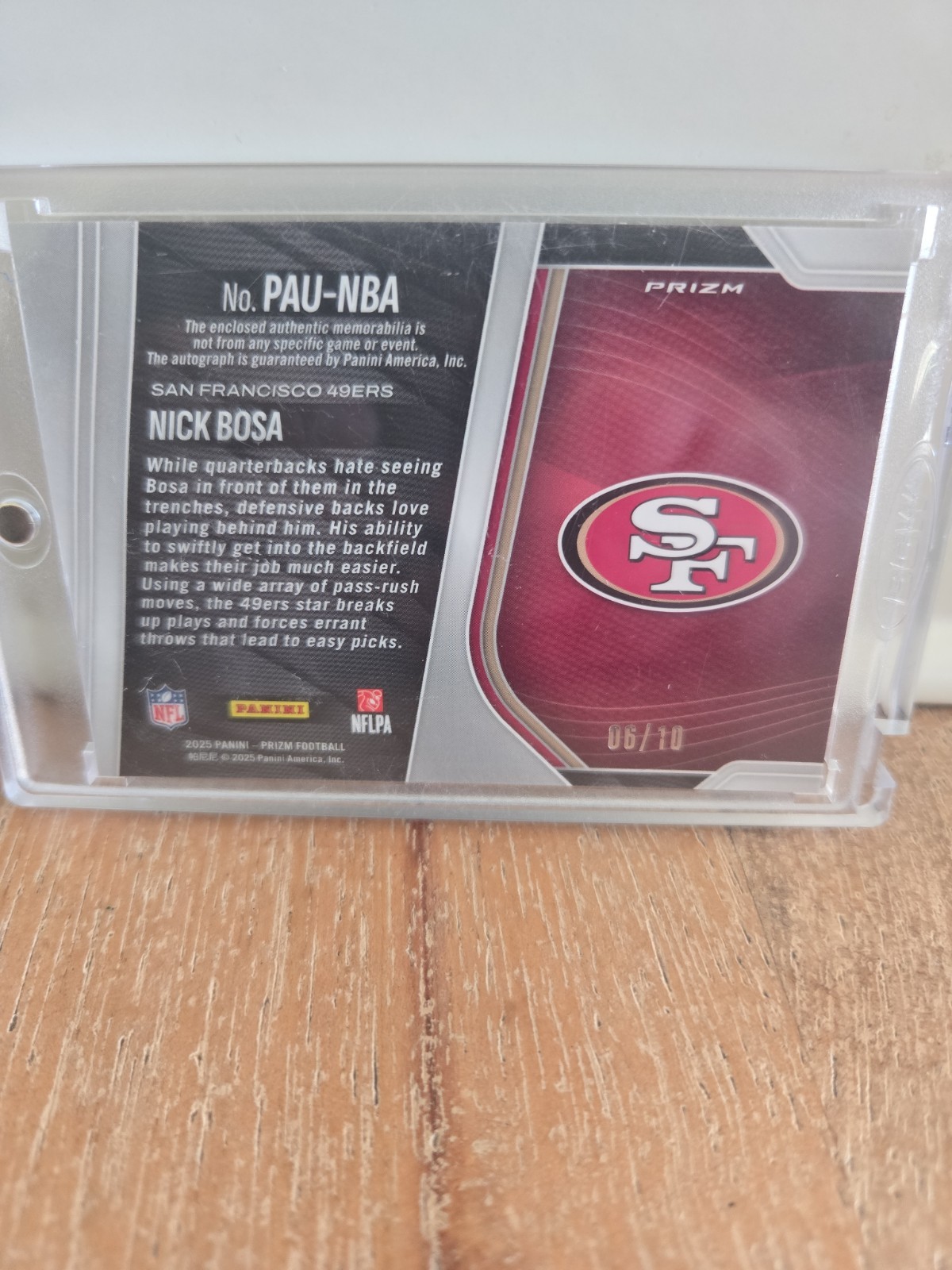 2025 Panini Prizm Football Nick Bosa Patch Auto Gold /10 view 2
