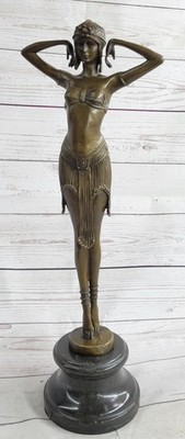 Vintage Unterzeichnet Exotische Tänzer Chiparus Bronze Statue Kunst Deko Brown