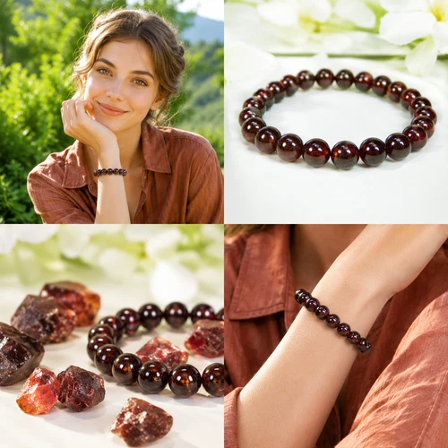 Healing Stone Bracelet from Gemstone Garnet in Ball Shape Ø-10 mm
