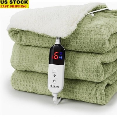 ETL Certified Heated Electric Blanket 6 Heat Settings Auto Shut Off Soft Sherpa
