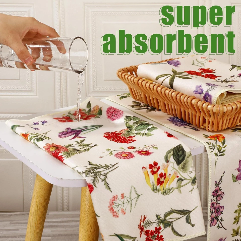 Juego de 4 toallas de plato vintage de flores silvestres para cocina decorativas 16 X 24 pulgadas flor Foto 4 de 4