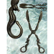 Vintage Godinger Silver Sea Treasures Salad Tongs Nautical Seahorse/Clam Serving