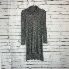 Cartise Gray Turtleneck Knit Midi Sweater Dress Long Sleeve Cowl Neck Above Knee