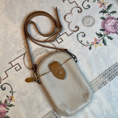 Divina Firenze Amanda Crossbody Phone Bag Purse Beige Pebbled Leather Italy