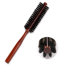 Small Boar Bristle Hair Brush, Portable Round Natural 1.3 x 8.2 Inch, Red