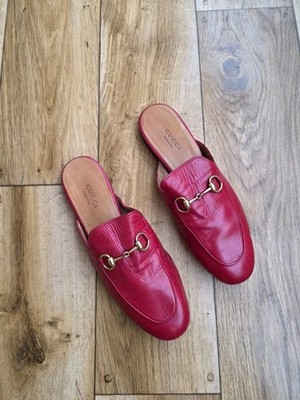 GUCCI PRINCETON LEATHER MULES RED SIZE 36 EU, 5.5 US, 3 UK