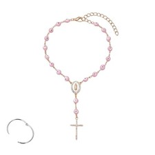 Car Rosary for Rearview Mirror, Evil Eye Pendant Car Interior Rear View Pink-A