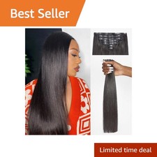 LUVME 18 Inch 135g Silky Straight Clip In Hair Extensions, Natural Black
