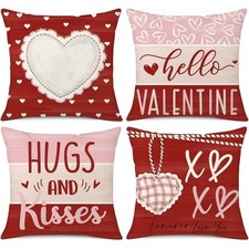 Valentine's Day Pillow Covers 18x18 Set of 4 Hugs and 18" x 18" Pack of 4