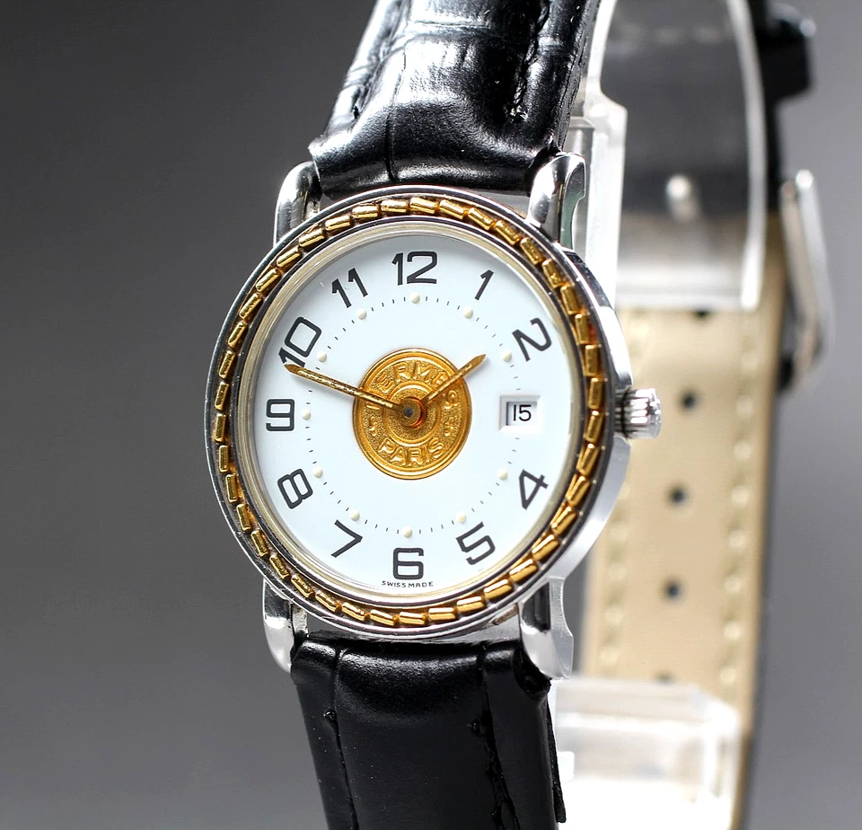 [Near MINT] Vintage HERMES Serie 27mm White Dial Gold Date Quartz Women's Watch - Image 2 of 4
