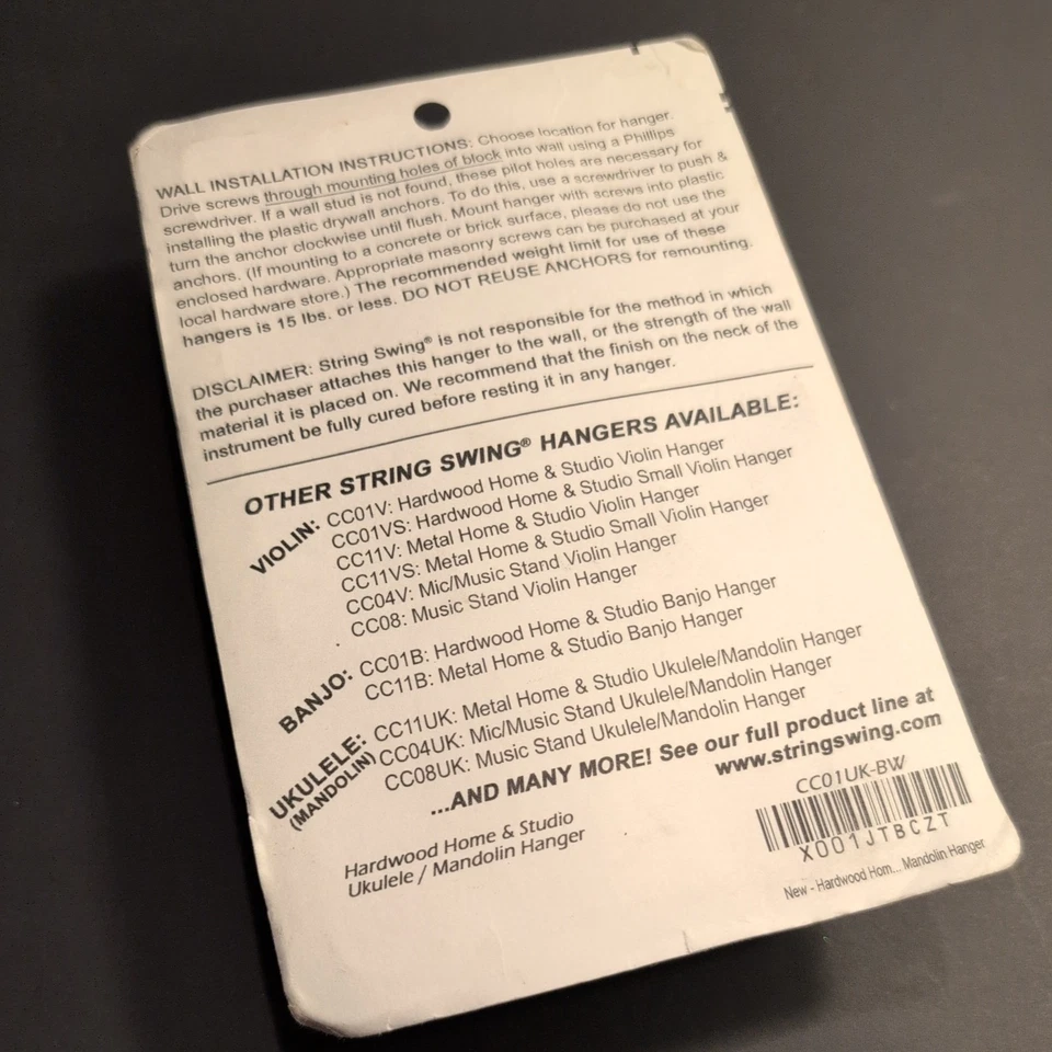 String Swing Ukulele / Mandolin Wall Hanger Cherry Wood - CC01UK - NEW Sealed - Image 2 of 2