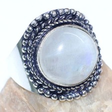 925 Silver Plated Hot Deal Rainbow Moonstone Ring Gemstone Size US 10 GW