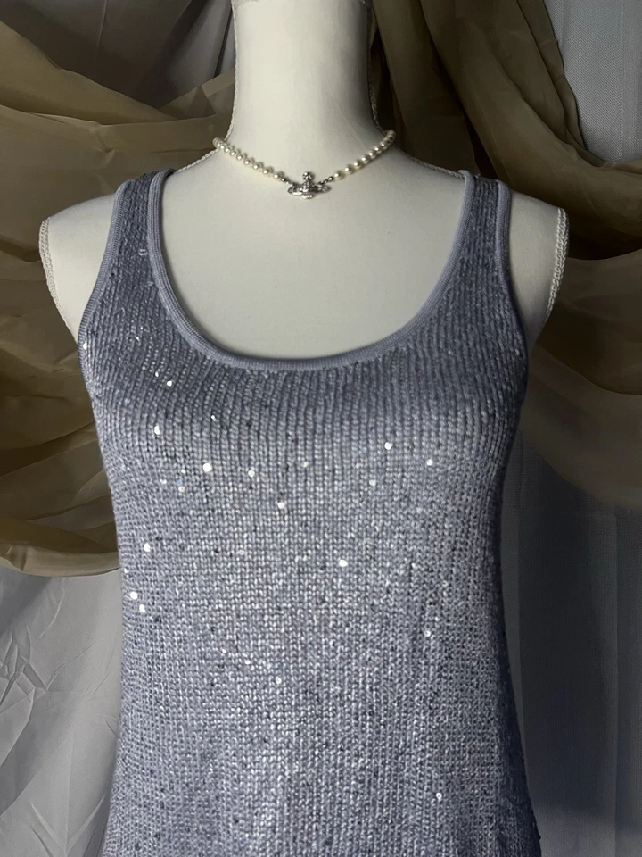 Camiseta sin mangas Y2K Fairy Lentejuelas Adornada Gris Brillante Azul MattyM Tejida para mujer s Med Foto 4 de 4