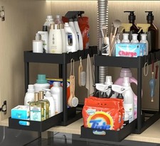 Black Plastic 2-Tier Free Standing Storage Rack 20x11.5x38.5cm Bathroom Kitchen