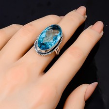 Blue Topaz Gemstone 925 Sterling Silver Ring, Christmas Gift, Dainty Ring