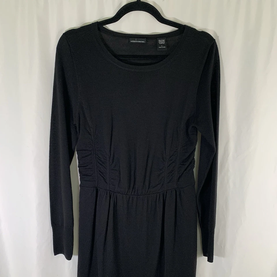 Vestido Suéter Moda International Para Mujer Grande Negro Italiano Lana Merino Midi Foto 2 de 4