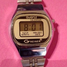 Greiner Damen Quarz Digital Armbanduhr Vintage Kalender Edelstahl silber 20mm