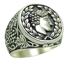 Sommelier Silver 925 Men Ring Dionysus Bacchus Wine God Signet Mythology Jewelry