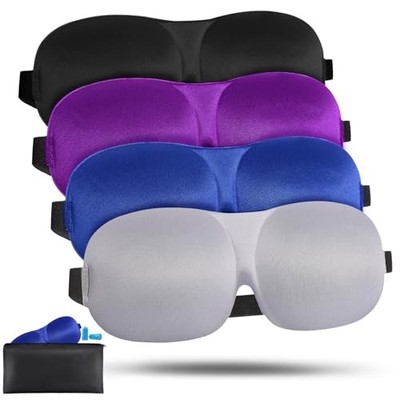 4 Pack Sleep Mask for Women and Men Adjustable Black, Purple, Blue, Gray