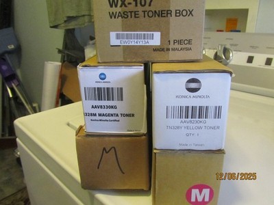 4 Konica Minolta toners TN328 YM,  1 waste box for bizhubC301i/C300i/C251i/C250i